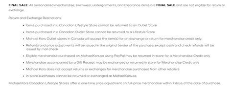 michael kors sale item return policy